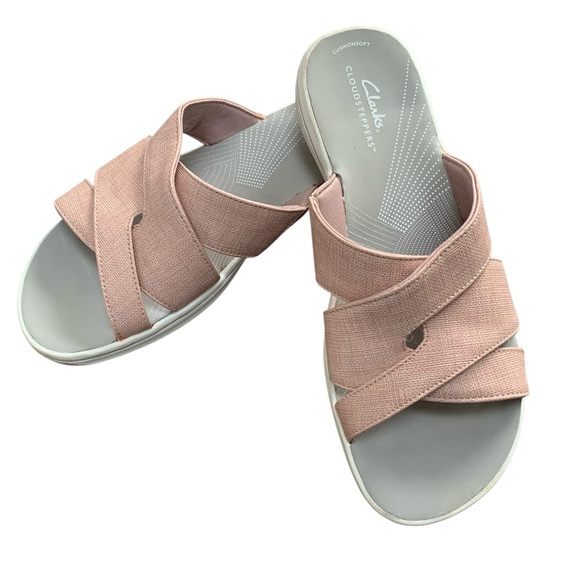 Clarks Shoes - Clarks Cloudsteppers Women's Blush Pink Cross-Strap Slide Sandals